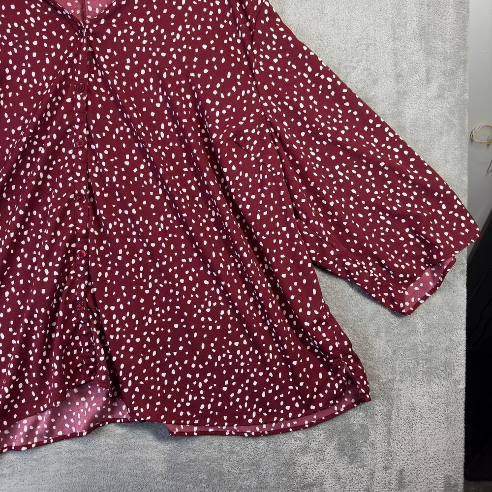 Catherines Blouse Womens 5X Red White Polka Dot Button Up Long Sleeve Casual Top - Picture 8 of 9